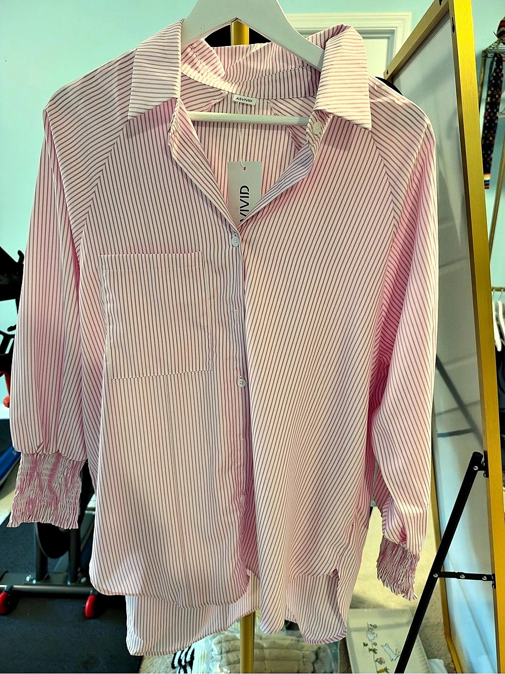 ASVIVID Pink & White Striped Button Down Size Medium